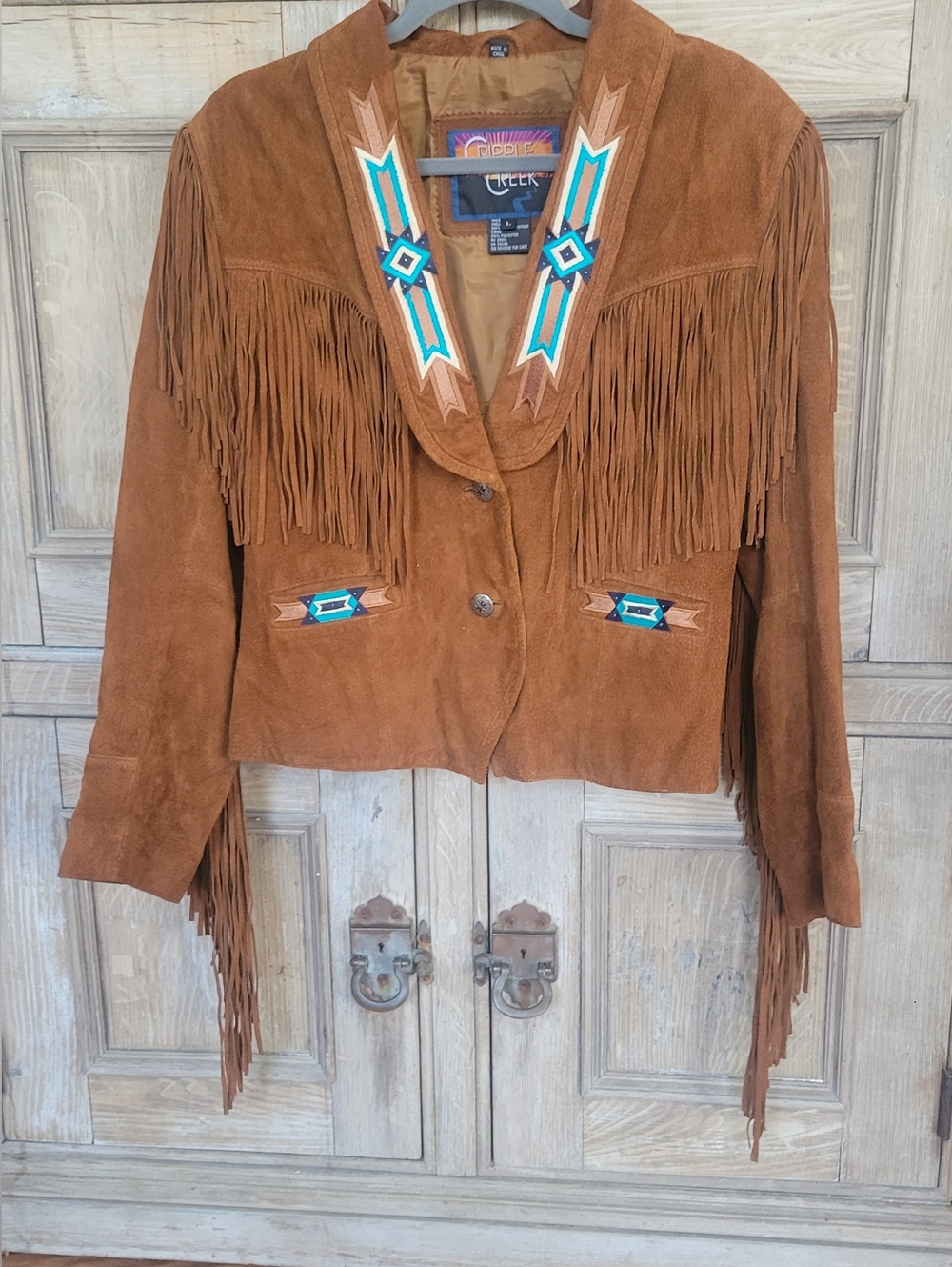 Cripple Creek Suede Fringe Jacket with Turquoise Embroidery Size L